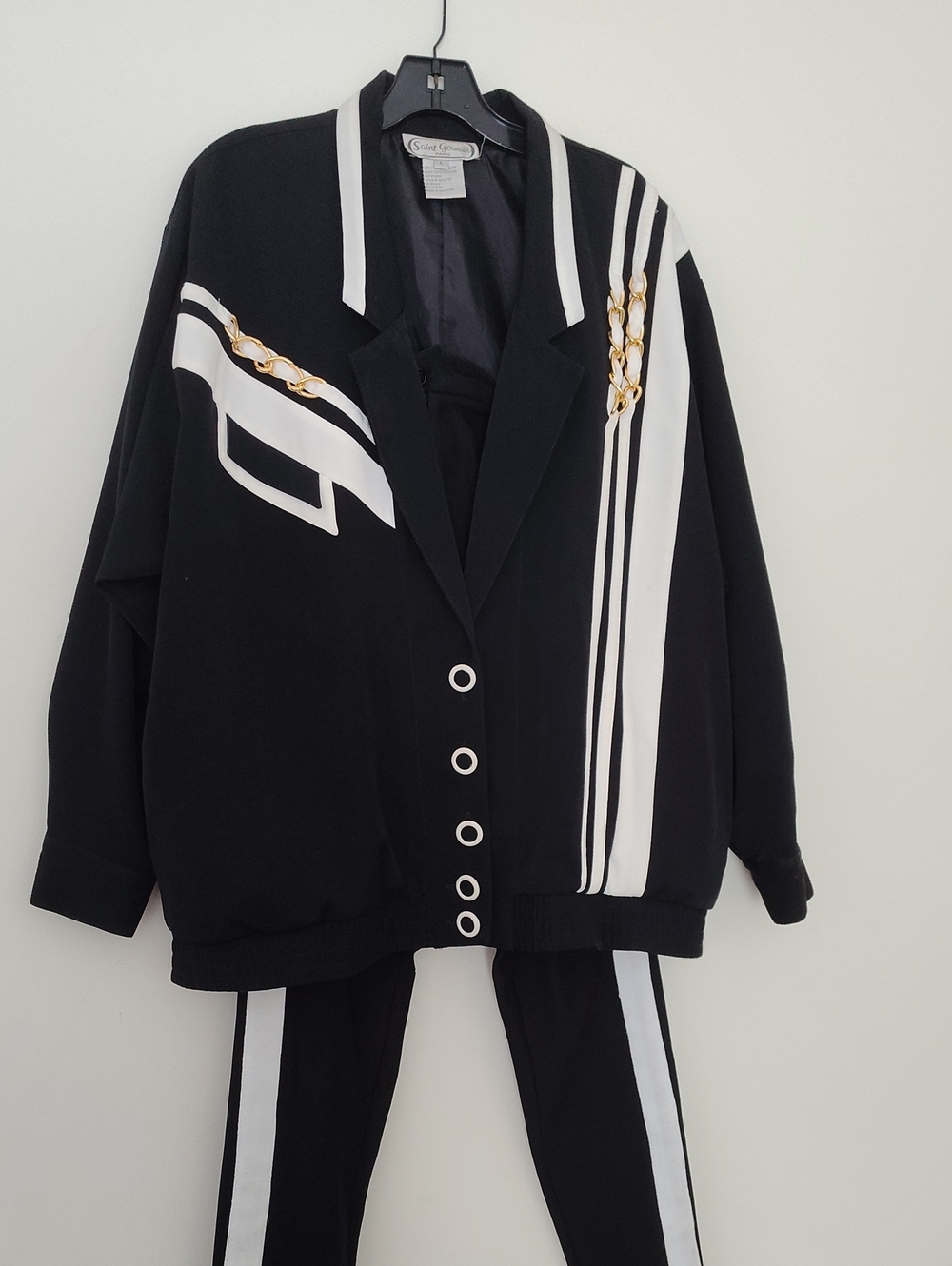 St. Germain Black & White Chain-Accent Button Front Jacket Set
